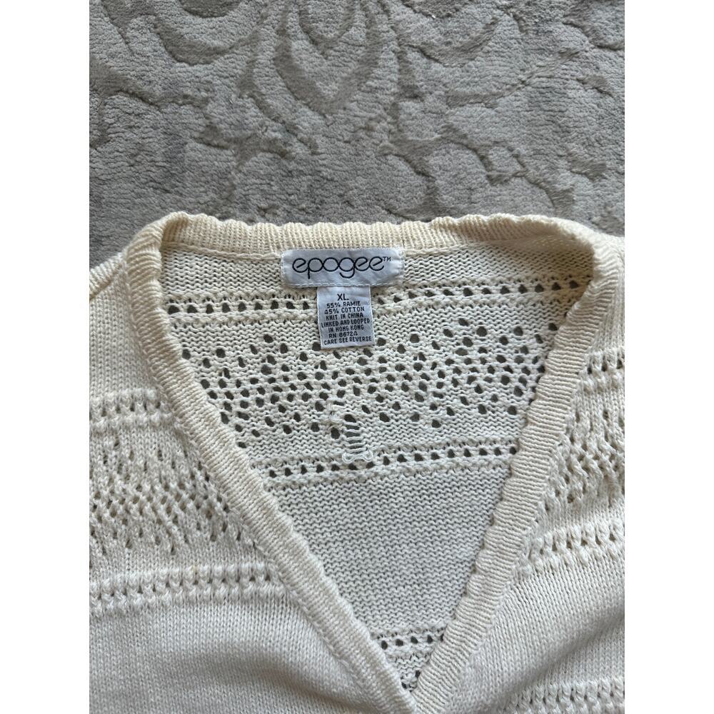 Vintage Cream Crochet Knit Cardigan Women’s Large Boho Open Weave Sweater - Picture 4 of 6